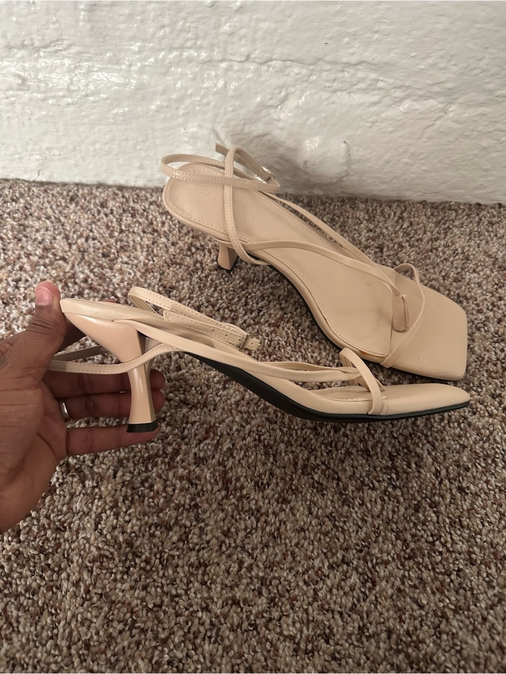 Nude Strappy Square-Toe Mid-Heel Sandals - Picture 7 of 8